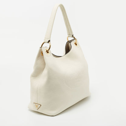 Prada White Leather Logo Tote