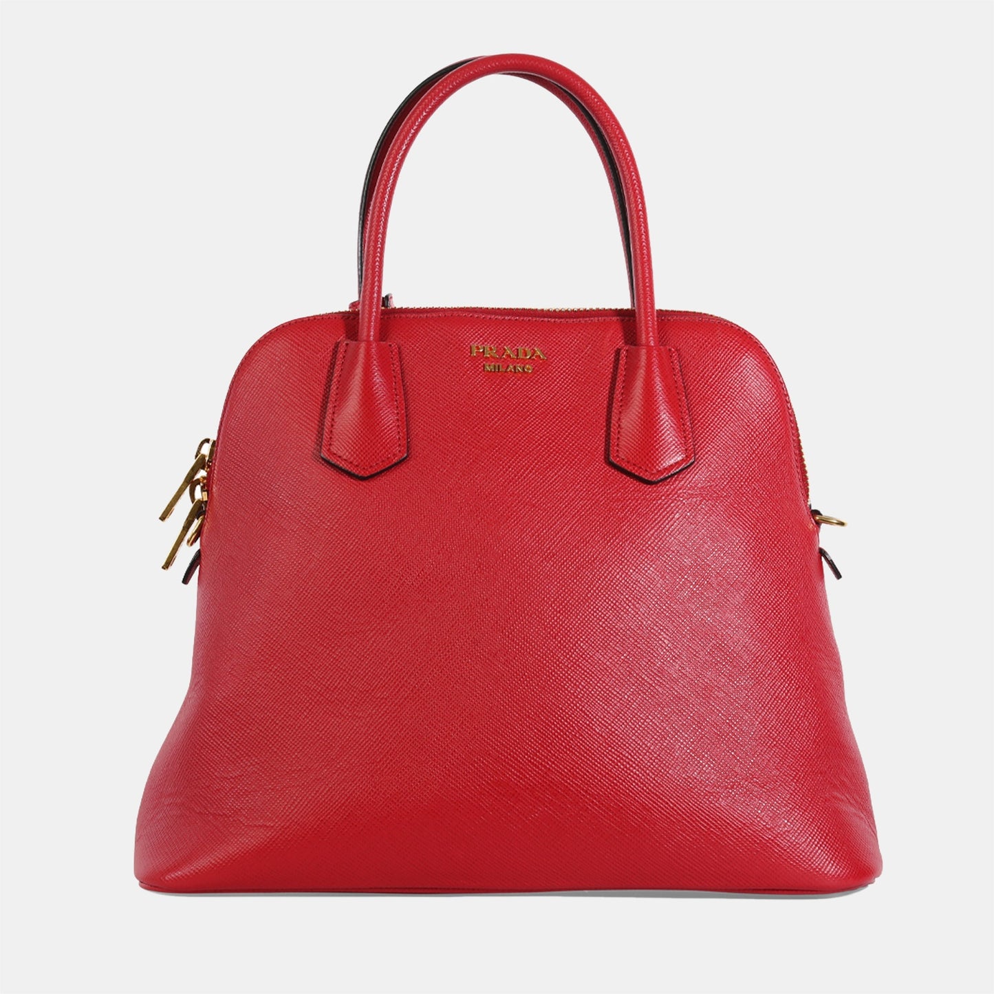 PRADA Red Saffiano Leather Medium Dome Satchel Bag