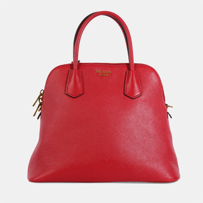 PRADA Red Saffiano Leather Medium Dome Satchel Bag