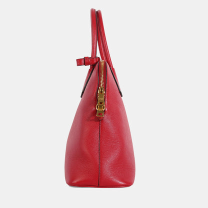 PRADA Red Saffiano Leather Medium Dome Satchel Bag