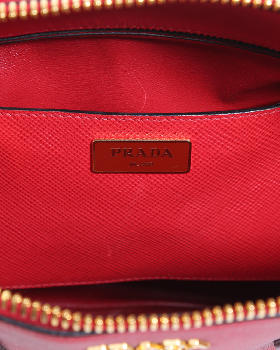 PRADA Red Saffiano Leather Medium Dome Satchel Bag