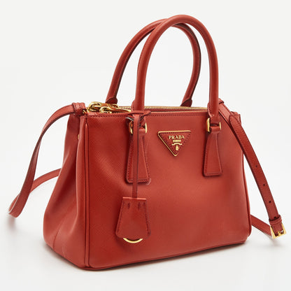 PRADA Red Saffiano Lux Leather Mini Double Zip Tote