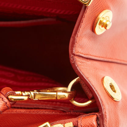 PRADA Red Saffiano Lux Leather Mini Double Zip Tote