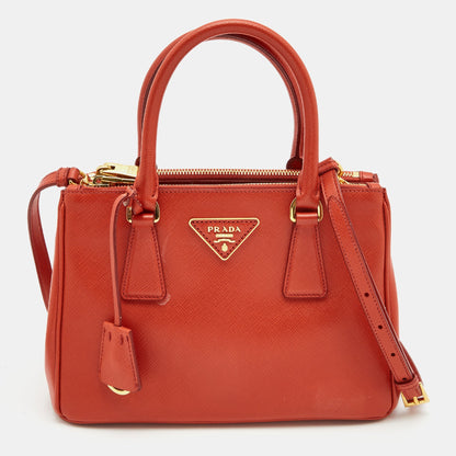 PRADA Red Saffiano Lux Leather Mini Double Zip Tote