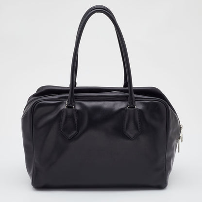 PRADA Black Leather Top Zip Boston Bag