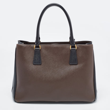 PRADA Brown/Black Saffiano Leather Medium Galleria Double Zip Tote