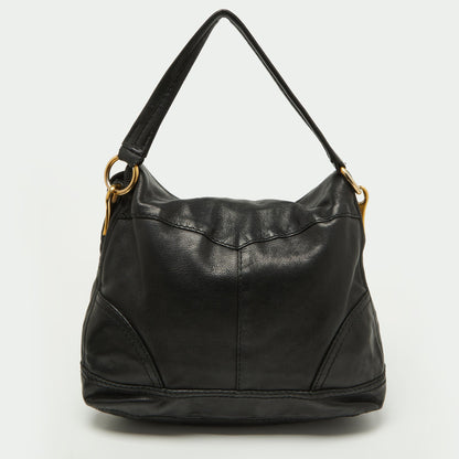 PRADA Black Soft Leather Pushlock Flap Hobo