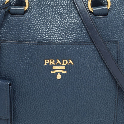 PRADA Navy Blue Vitello Daino Leather Satchel