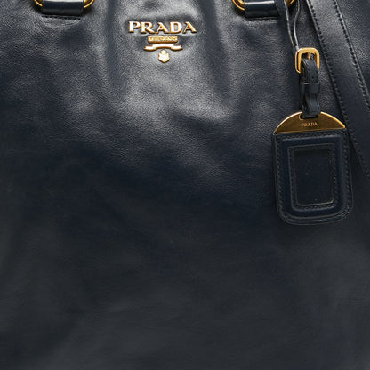 PRADA Navy Blue Leather Side Zip Tote