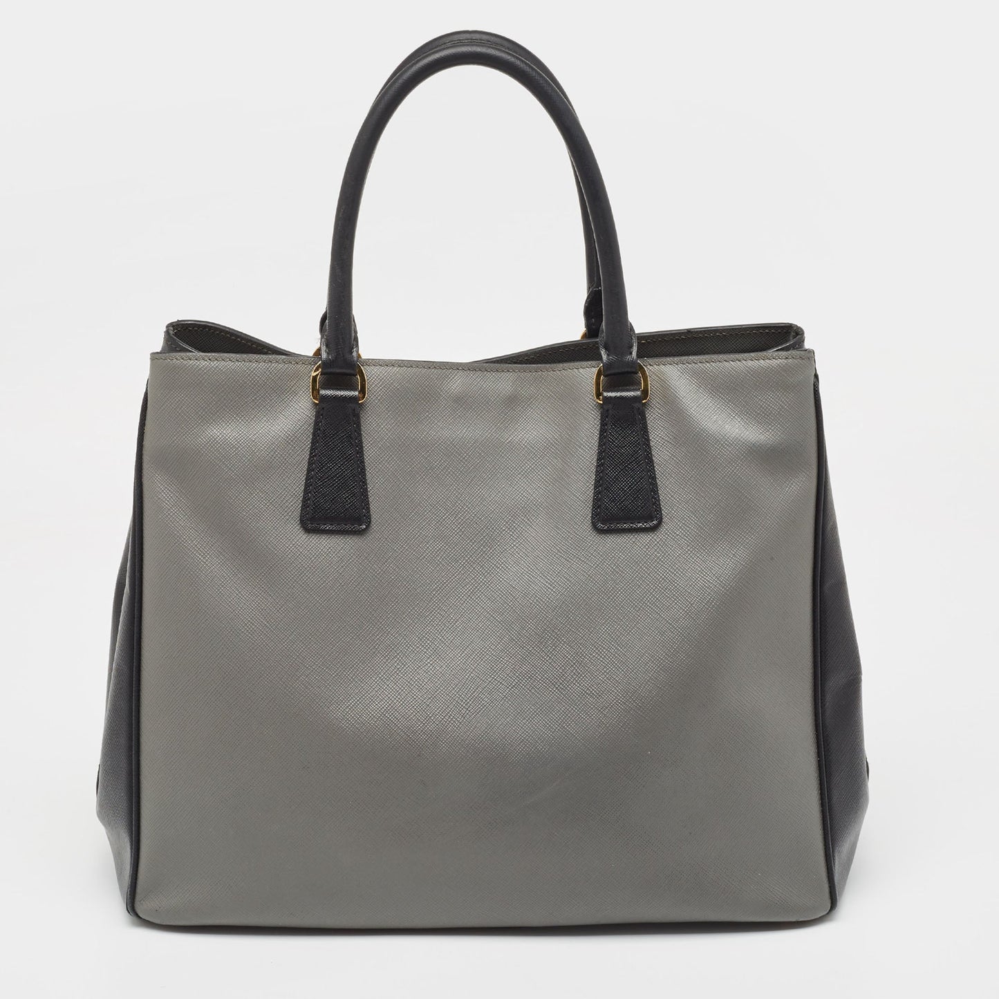 PRADA Black/Grey Saffiano Lux Leather Colorblock Galleria Tote