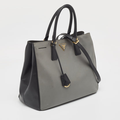 PRADA Black/Grey Saffiano Lux Leather Colorblock Galleria Tote