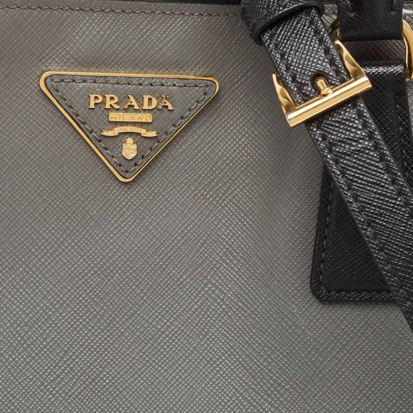 PRADA Black/Grey Saffiano Lux Leather Colorblock Galleria Tote