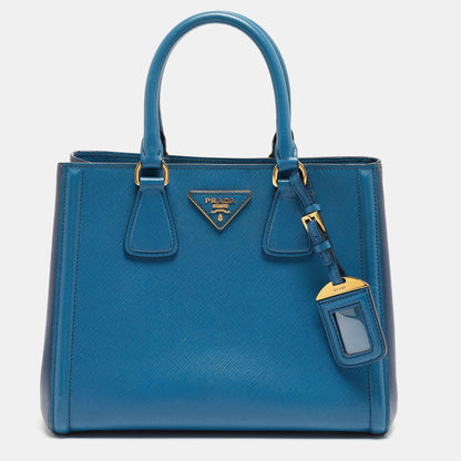 PRADA Two Tone Blue Saffiano Lux Leather Tote