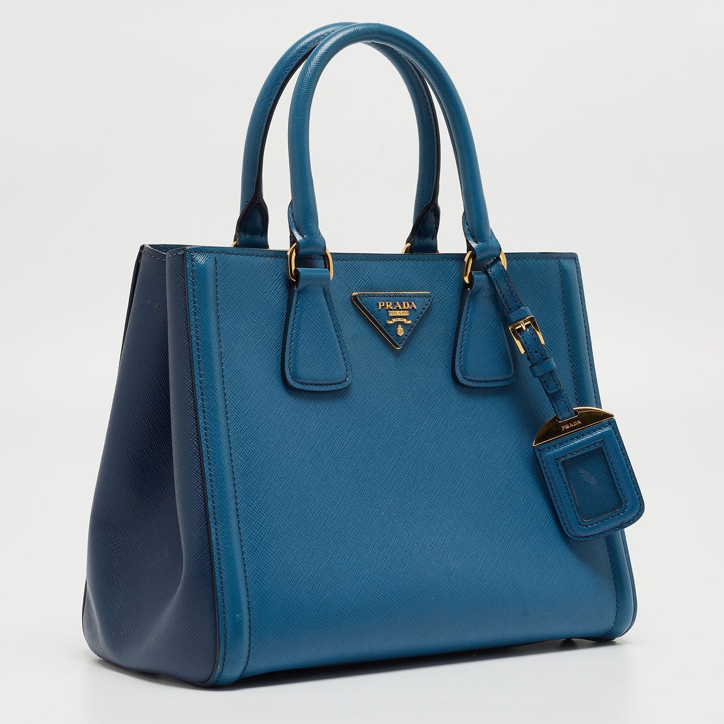 PRADA Two Tone Blue Saffiano Lux Leather Tote