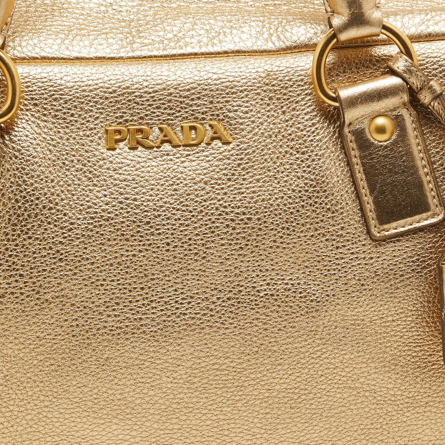 PRADA Gold Vitello Daino Leather Large Bauletto Bag