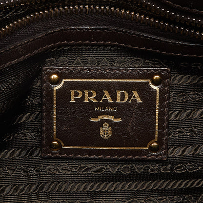 PRADA Green/Brown Gaufre Nylon and Leather Tote