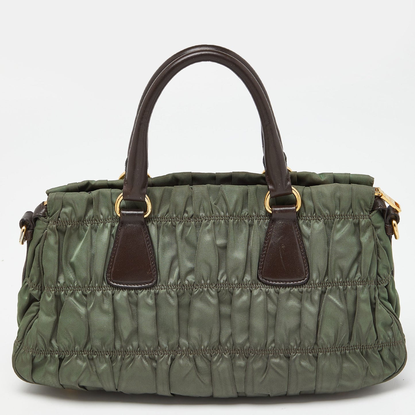 PRADA Green/Brown Gaufre Nylon and Leather Tote