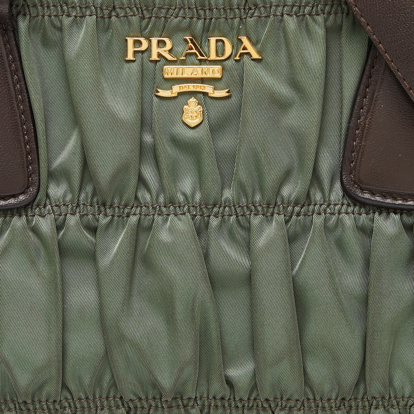 PRADA Green/Brown Gaufre Nylon and Leather Tote