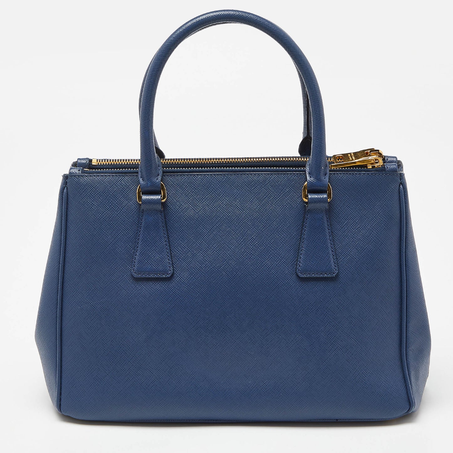 PRADA Blue Saffiano Leather Small Galleria Double Zip Tote