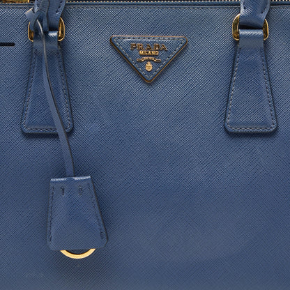 PRADA Blue Saffiano Leather Small Galleria Double Zip Tote