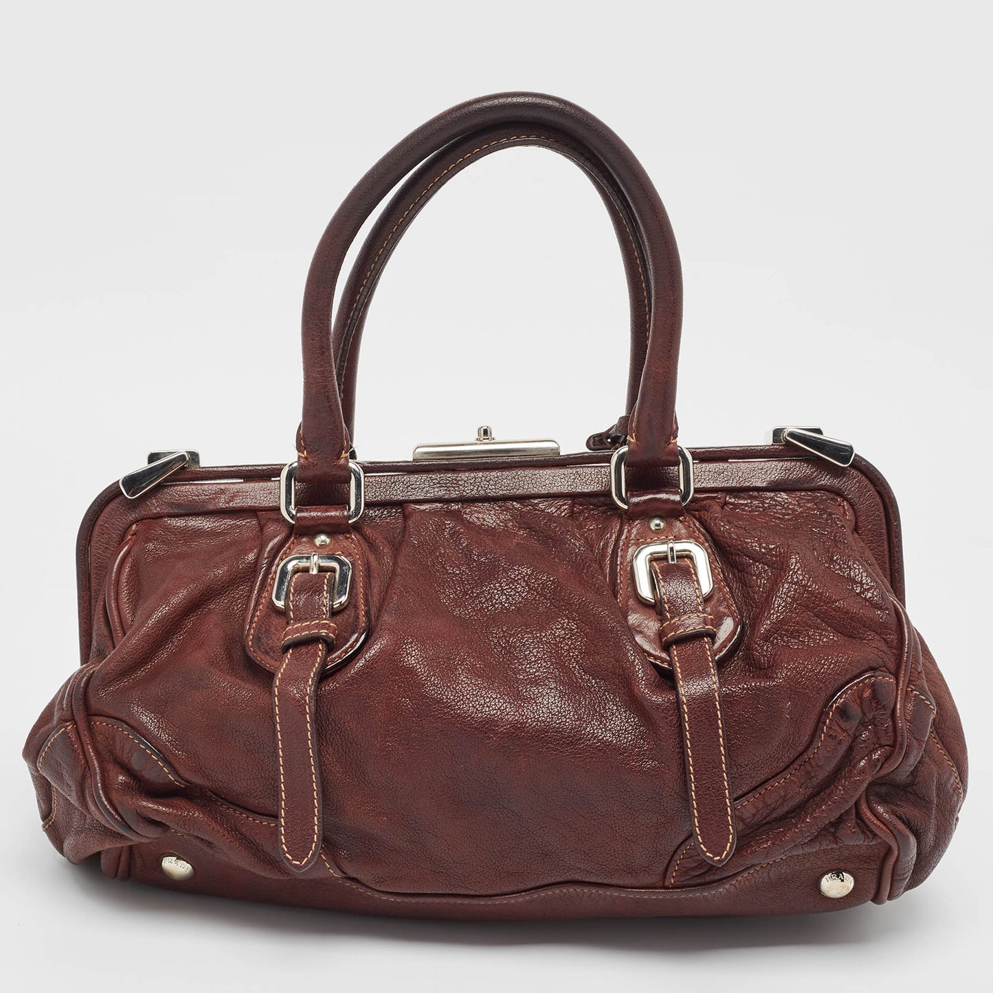 PRADA Dark Brown Leather Frame Satchel