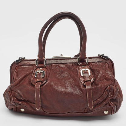 PRADA Dark Brown Leather Frame Satchel