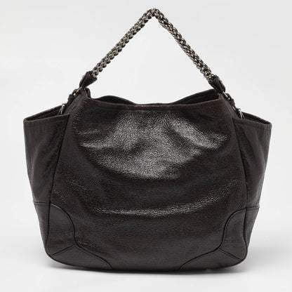 PRADA Brown Cervo Leather Chain Hobo