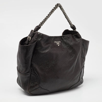 PRADA Brown Cervo Leather Chain Hobo