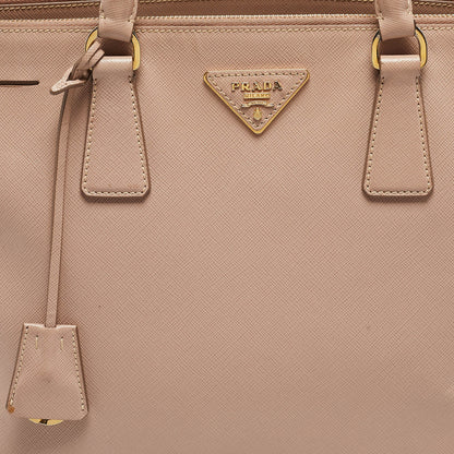 PRADA Light Pink Saffiano Lux Leather Large Double Zip Tote