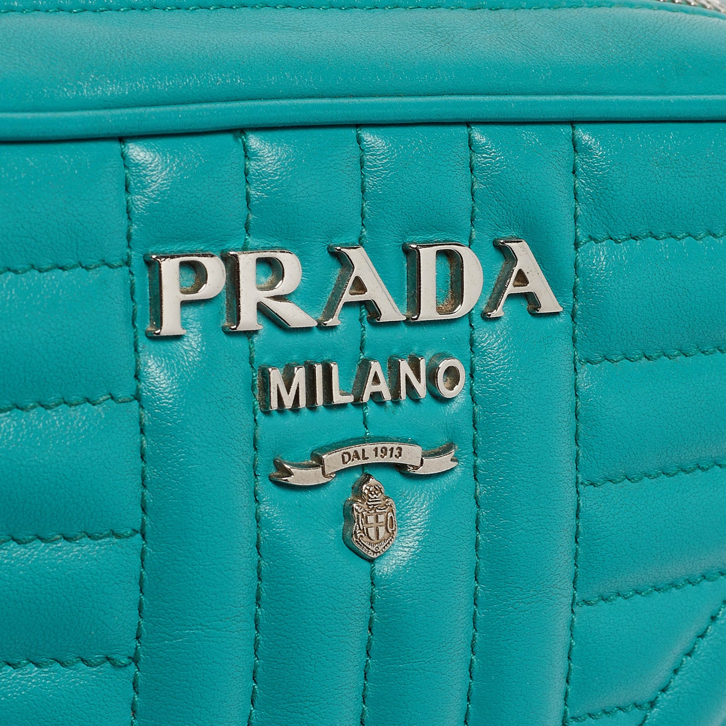 PRADA Green Leather Diagramme Camera Shoulder Bag