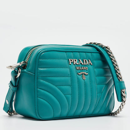 PRADA Green Leather Diagramme Camera Shoulder Bag