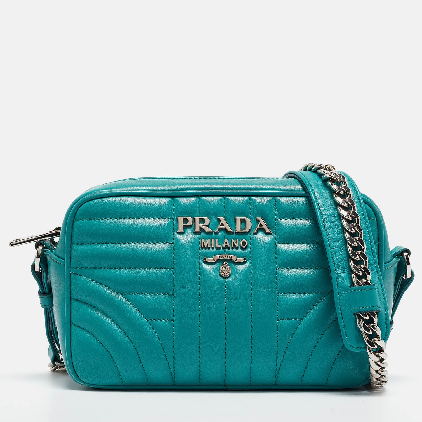 PRADA Green Leather Diagramme Camera Shoulder Bag