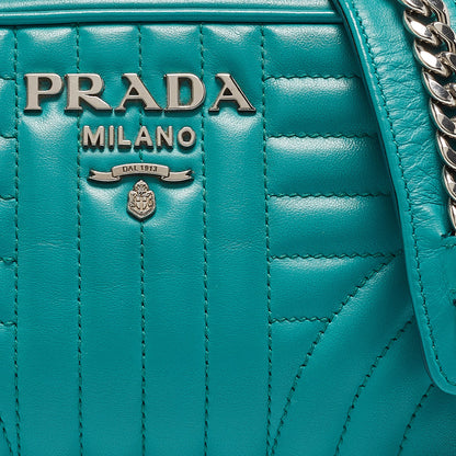 PRADA Green Leather Diagramme Camera Shoulder Bag