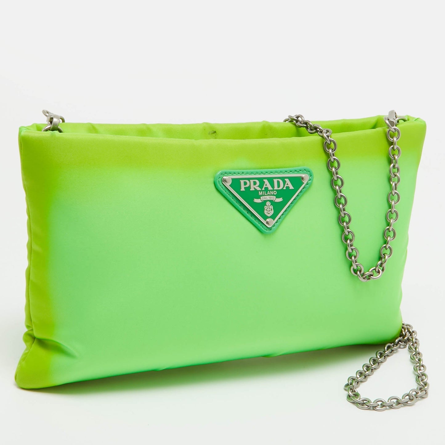 PRADA Green Tessuto Nylon Logo Chain Clutch