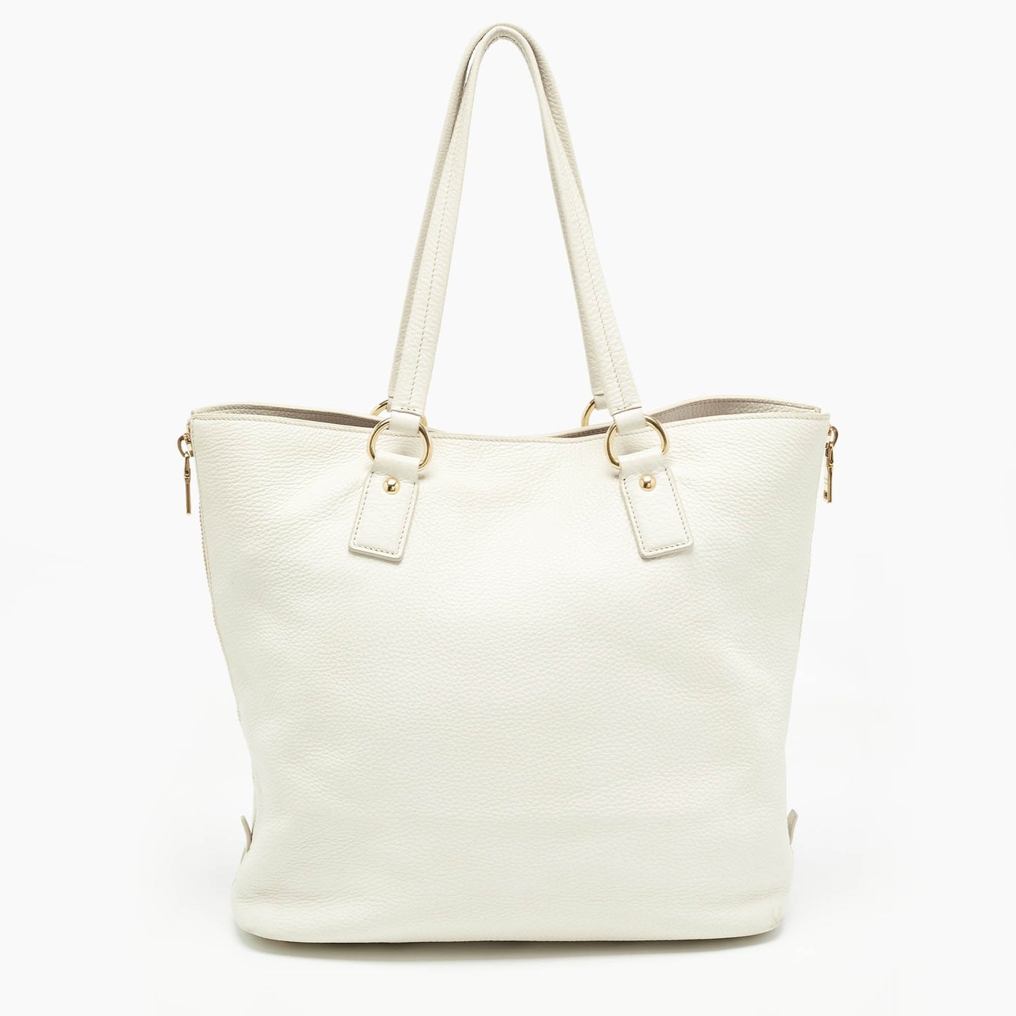 PRADA White Vitello Daino Leather Side Zip Tote