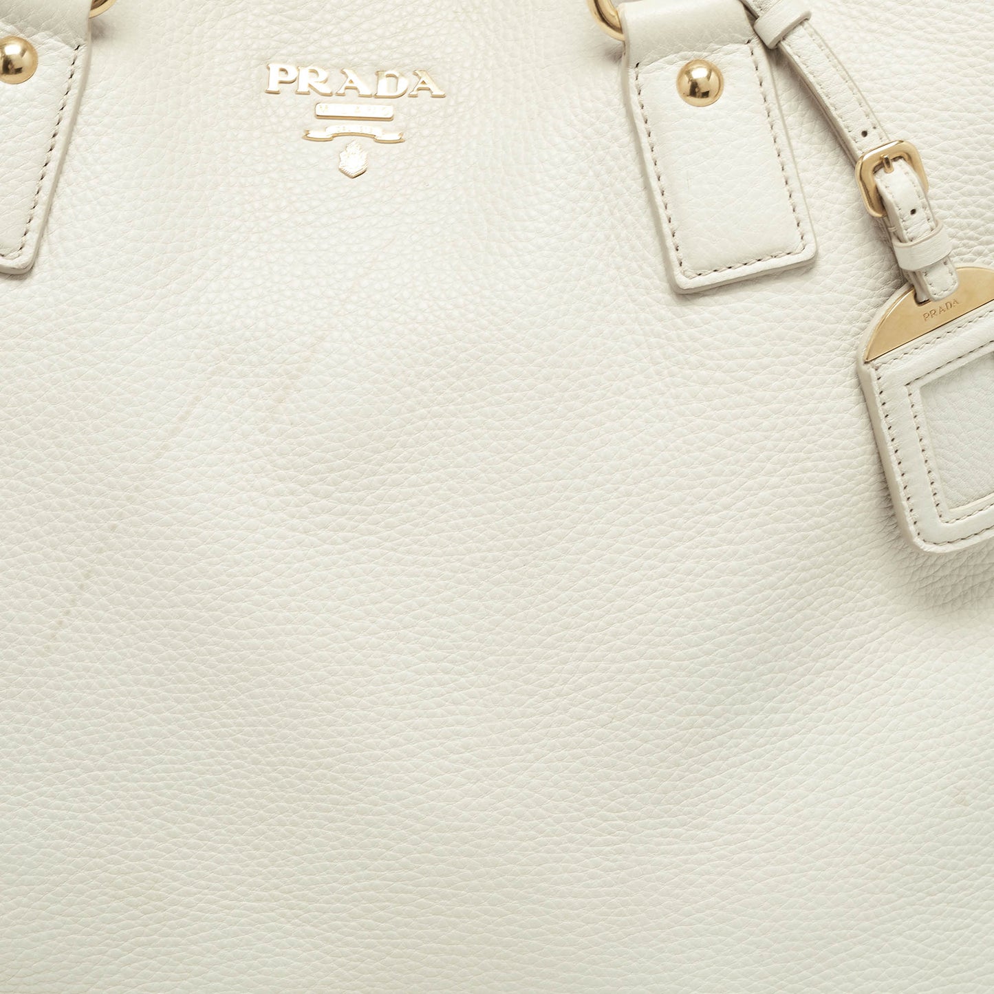 PRADA White Vitello Daino Leather Side Zip Tote