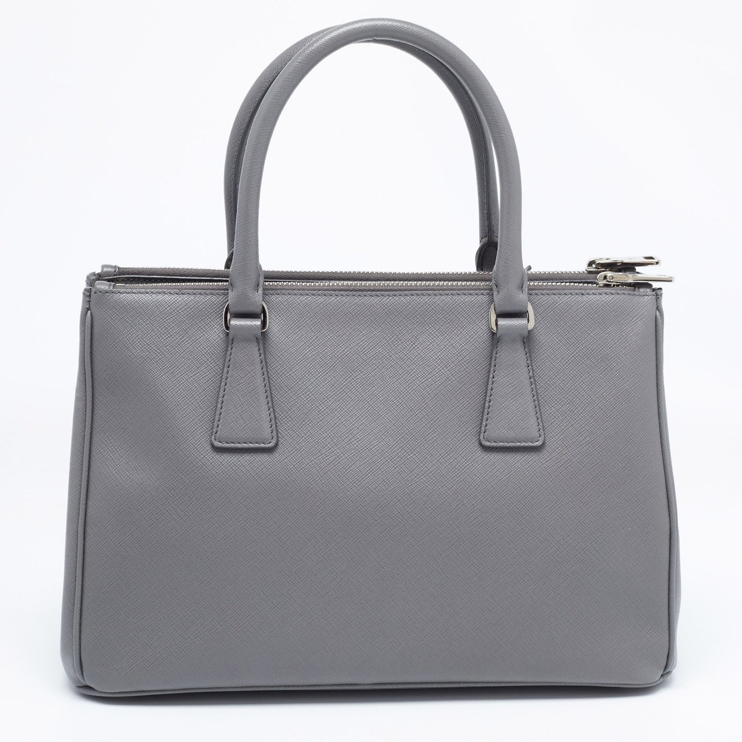 PRADA Grey Saffiano Leather Small Double Zip Tote