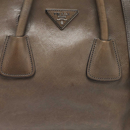 PRADA Grey Leather Double Handle Tote