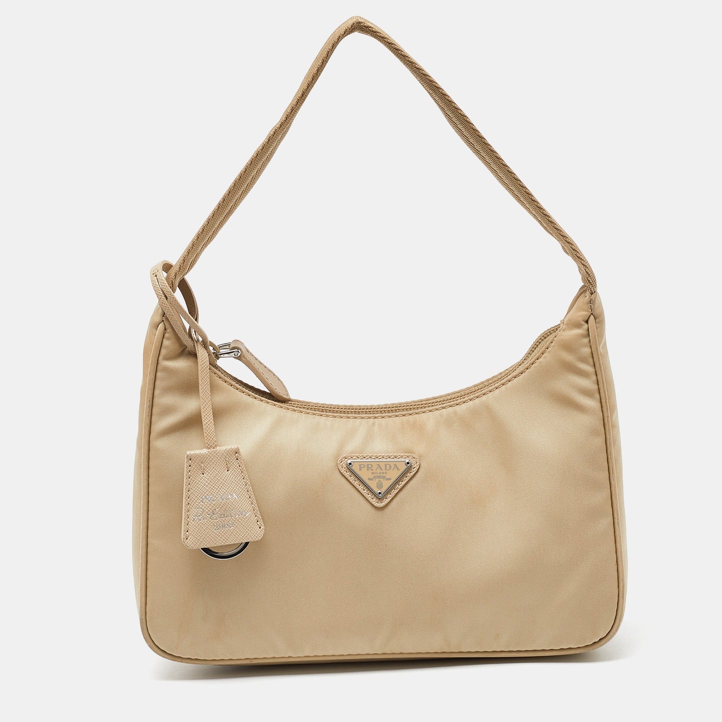 PRADA Beige Nylon Re-Edition 2000 Baguette Bag