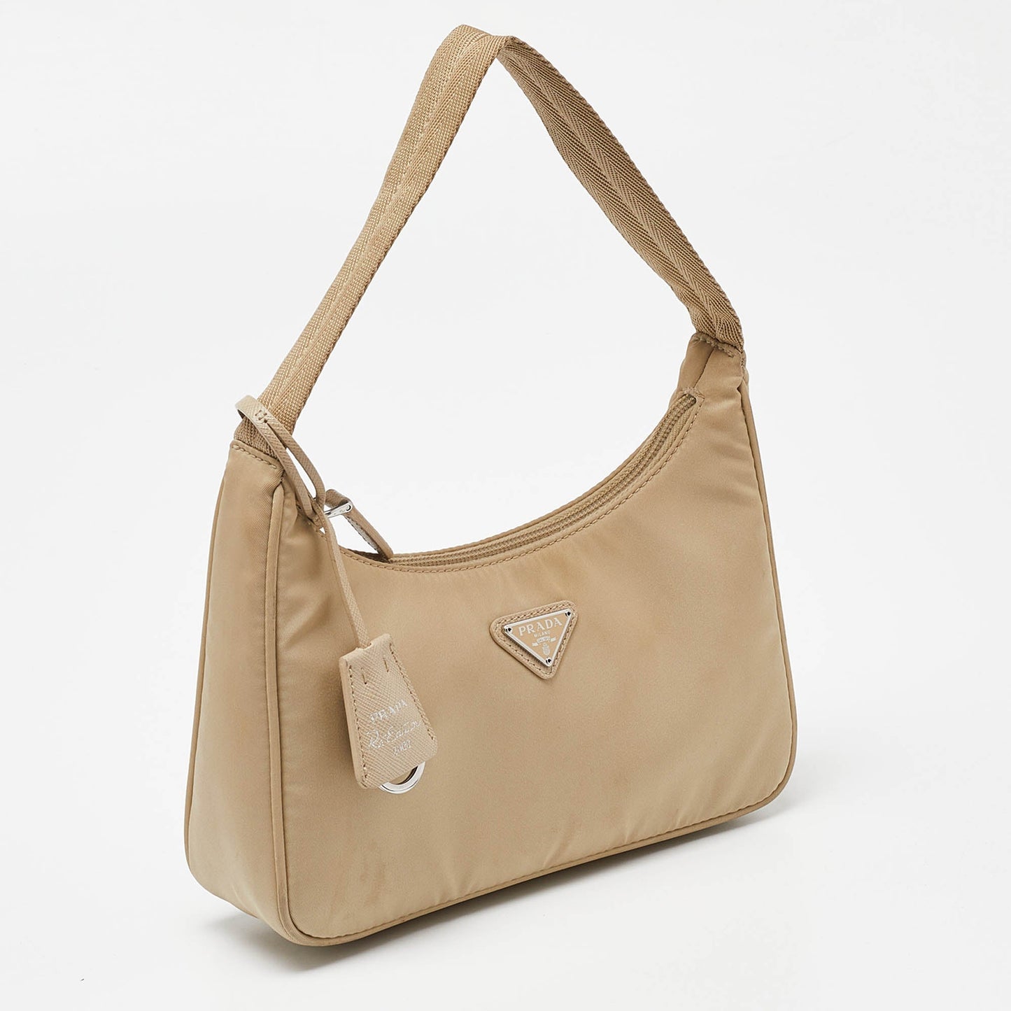 PRADA Beige Nylon Re-Edition 2000 Baguette Bag