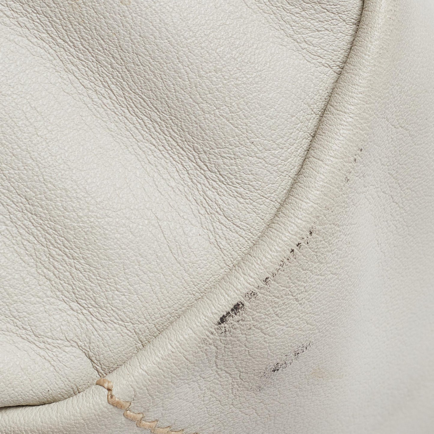 PRADA Off White Vitello Daino Leather Zip Hobo