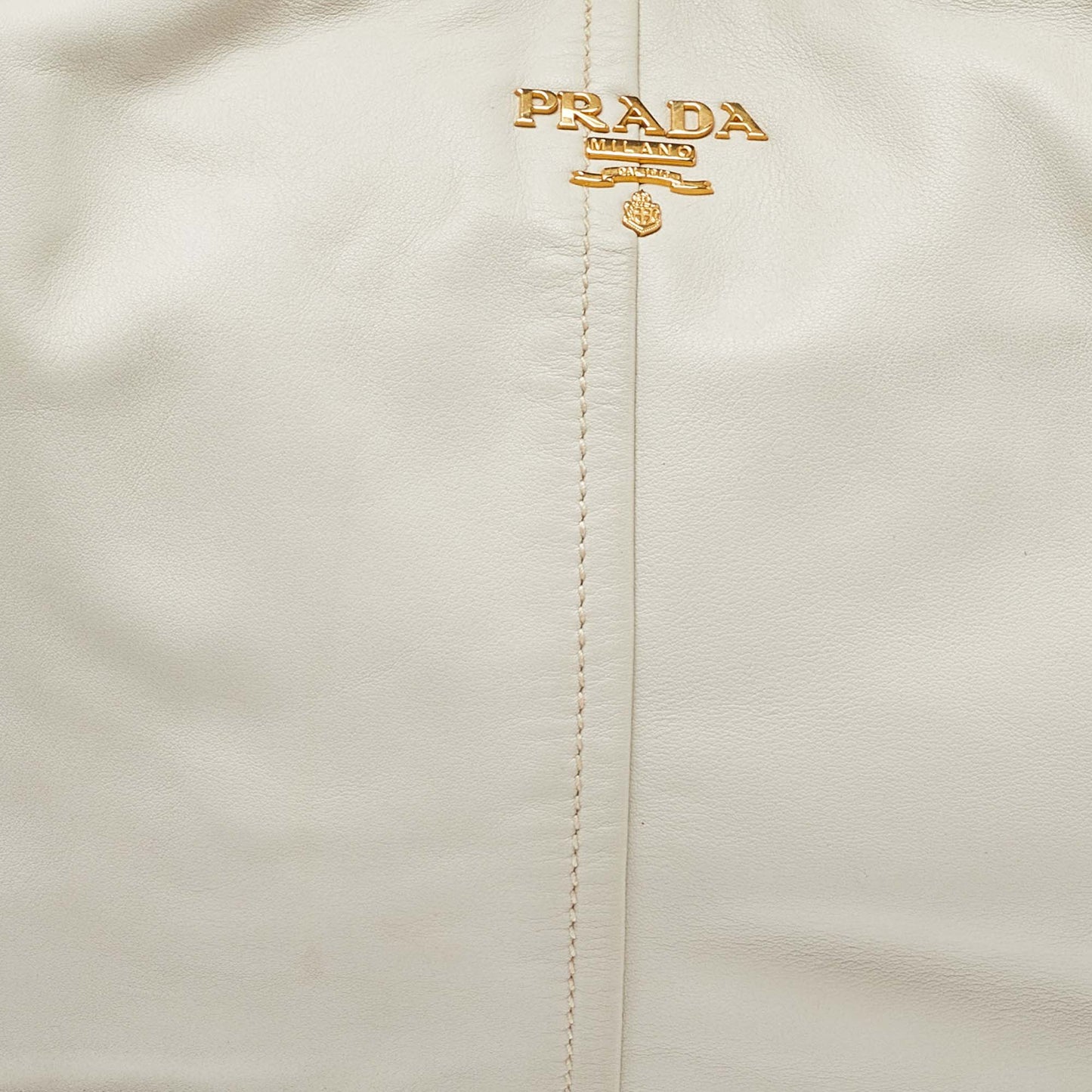 PRADA Off White Vitello Daino Leather Zip Hobo