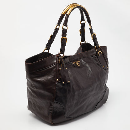 PRADA Brown Glace Leather Tote