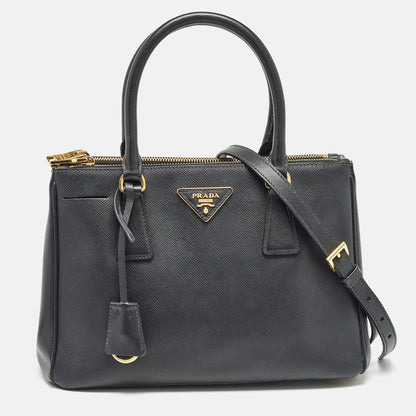 PRADA Black Saffiano Leather Small Double Zip Tote