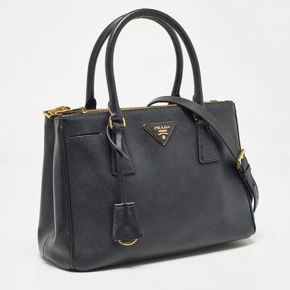 PRADA Black Saffiano Leather Small Double Zip Tote