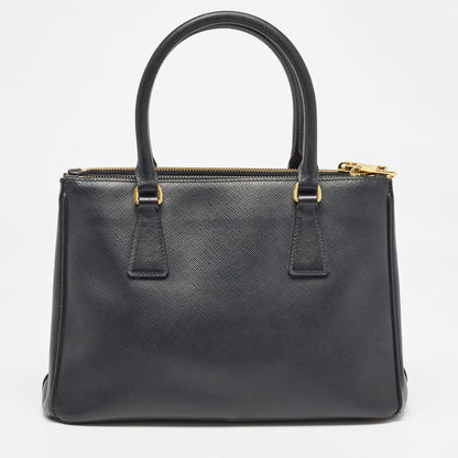 PRADA Black Saffiano Leather Small Double Zip Tote