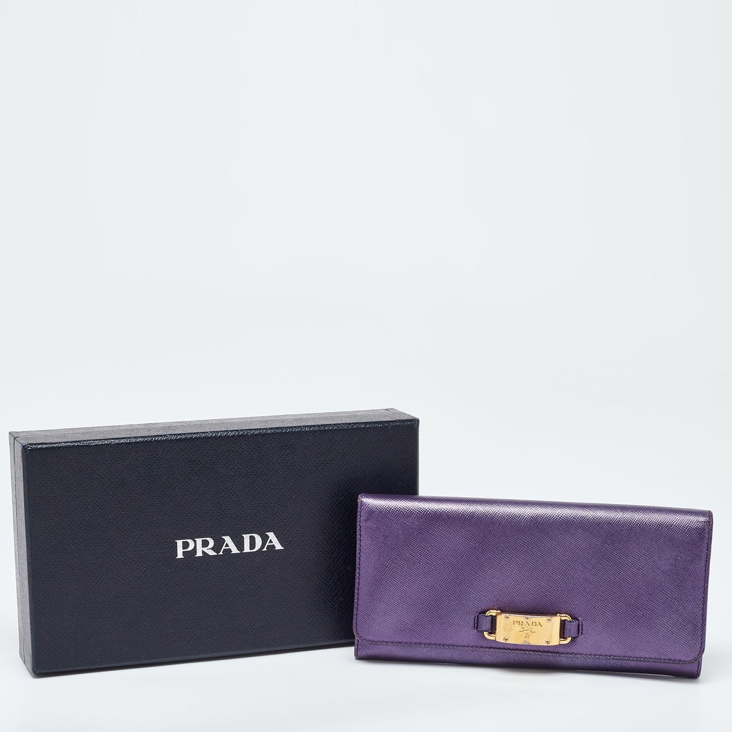 PRADA Purple Saffiano Leather Logo Flap Continental Wallet