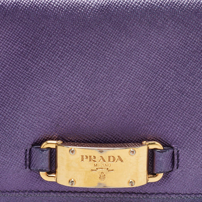 PRADA Purple Saffiano Leather Logo Flap Continental Wallet