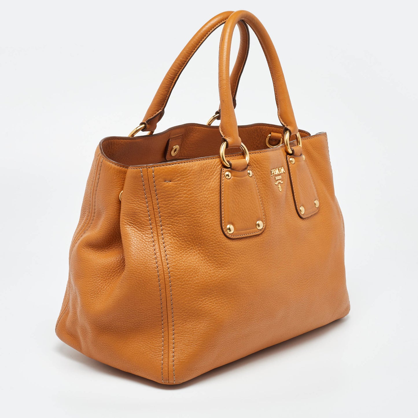 PRADA Brown Vitello Daino Leather Open Tote