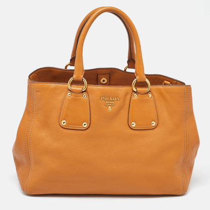 PRADA Brown Vitello Daino Leather Open Tote